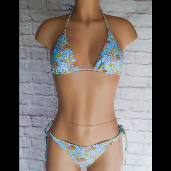 Light Blue & Multi-Colored, Floral, Bikini Set - Picture 1 of 6